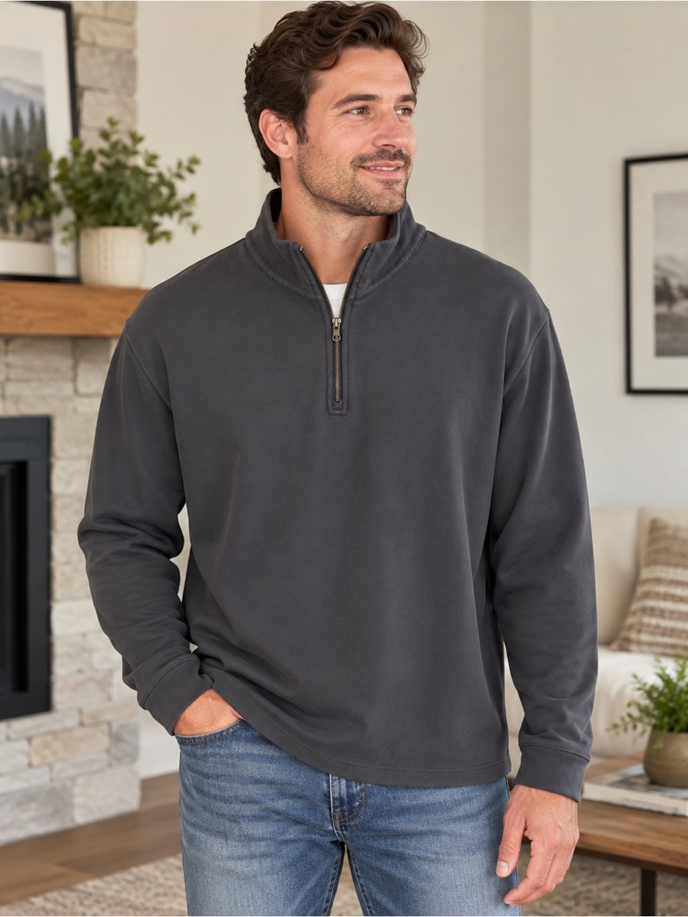 Vince Men’s XL Pima Cotton Modal 1/4 Zip Shirt Navy/Gray Preppy Quiet Luxury